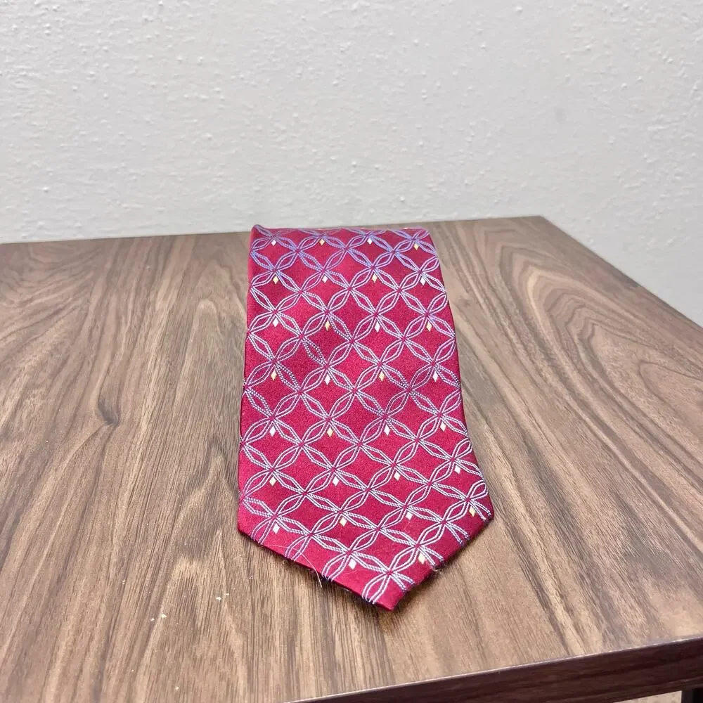 J.S. Blank & CO. Men's Red Silk Classic Geometric Silver Designer Neck Tie